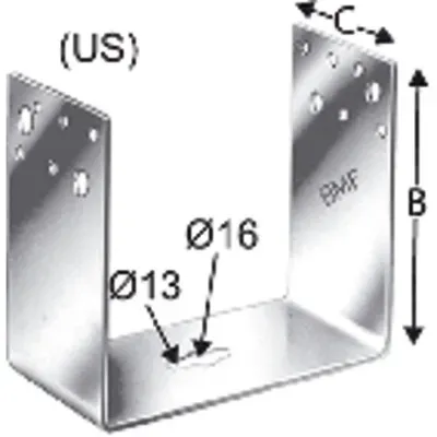 Pfostenhalter, U-Lasche, Stahl feuerverzinkt, PUA 80-B-VE1