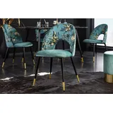 Riess-Ambiente Stuhl PRÊT-À-PORTER - Design türkis Samt florales Muster goldene Fußkappen