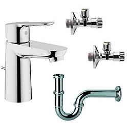 Grohe BauEdge Waschtischarmatur Set mit Geruchserschluss und Eckventilen