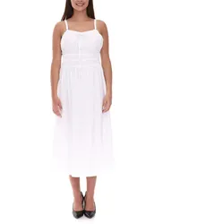 Damen Frühlings-Kleid mit kleinem Schleifen-Detail Strand-Kleid aus Baumwolle Midi-Kleid ohne Ärmel 915362 Weiß - 46