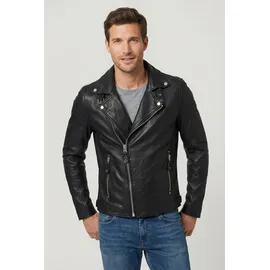 Mauritius Lederjacke "Mavric SF NSLV", Herren, Gr. M, schwarz, Obermaterial: 100% Schafsleder. Futter: 100% Baumwolle. Ärmelfutter: 100% Polyester, unifarben, slim fit kurz, eingesetzt abgesteppt, Jacken, im Biker-Style, asymetrischer Reißverschluss, Nieten