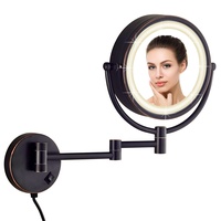 DOWRY Wand Kosmetikspiegel mit Beleuchtung 3 Dimmbare Farben Vergrößerungsspiegel mit Licht 5X Doppelseitiger Spiegel,Ø20CM