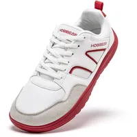 HOBIBEAR Damen Barfußschuhe | breite Zehenpartie | leichte Wanderschuhe, weiß/rot, 40 EU Weit - 40 EU Weit