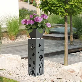 Harms Import Pflanzsäule mit Blumenmotiv 82 x 82 cm Grau