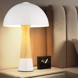 Nowa Tischlampe Pilz Holzoptik Nachttischlampe Tischleuchte Pilzdesign Schlafzimmerlampe, Metall Sandfarben, 1x E27, DxH 25 x 36,5