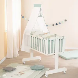 roba Babywiege Woodland Buddies 40 x 90 cm inkl. Zubehör - Stubenwagen & Wiege - Set mit Rollen, textiler Ausstattung + Matratze - Holz weiß lackiert