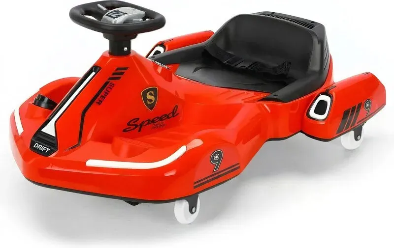 Neuleb YFQ Elektrisches Rutscher-Auto für Kinder, 360°-Drehbar, Rutscher-Spielzeug mit Lenkrad, Sicherheitsgurt, LED-Lichtern, Musik & USB, wiederaufladbare Batterie, für Jungen & Mädchen ab 3 Jahren, Rot