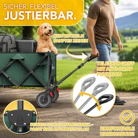 TRESKO Bollerwagen faltbar 215L mit Bremse Handwagen klappbar 150kg inkl. Vollgummireifen rot