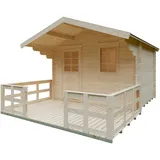 Konifera Gartenhaus KONIFERA "Kallenberg 1", beige (naturbelassen), Fußboden im Gartenhaus, Dachschindeln, Holz, Gartenhäuser, mit Terrasse und Vordach