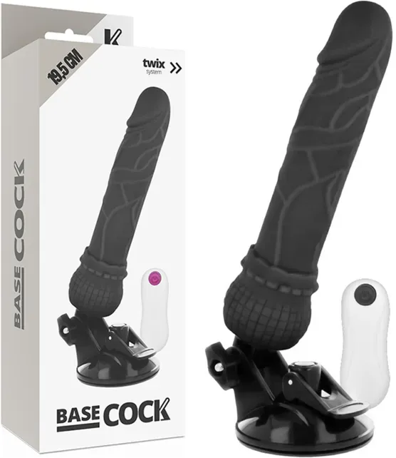 BASECOCK - Realistischer Vibrator mit Fernbedienung Natur, 19,5 cm Ø 4 cm - Schwarz