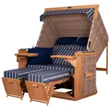 deVries PURE® Strandkorb Friesland Sylt XL - PE white kubu - Dessin 236, BxTxH: 135x90x165 cm, Volllieger, Nordsee-Strandkorb, Teakholz - PE-Markengeflecht - bequeme Polster - Schutzhaube blau