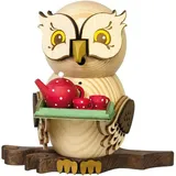 Drechslerei Kuhnert Räucherfigur Eule mit Teeservice 15 cm beige