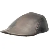 Albsales Herren Schiebermütze Flatcap Mütze Echt Leder Ledermütze Kappe Cap Schirmmütze (S (54-55cm), Braun) - S