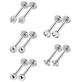 10 Stück Edelstahl Lippenpiercing Stud Labret Piercing für Frauen Männer 16 Gauge Kugel Zirkon Opal Labret Schwarz Silber Ohrstecker Knorpel Helix Tragus Ohrringe Lippe Piercing