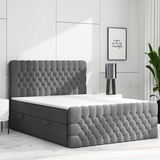 Möbel Punkt Boxspringbett FERRARA mit Bettkasten 180 x 200 cm Webstoff Grau Anthrazit Bett Bettkasten und Fußtei