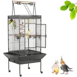 Yaheetech Vogelvoliere Vogelkäfig Vogelbauer Papageienkäfig Wellensittichkäfig Exotenkäfig mit 4 Rollen, 4 Schüssel und 2 Holzsitzstangen, 81 x 76 x 174 cm