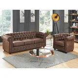 vente-unique Sofa 3-Sitzer - Microfaser - Vintage-Look - CHESTERFIELD