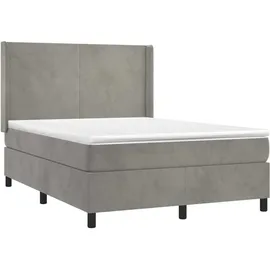 vidaXL Boxspringbett mit Matratze & LED Hellgrau 140x200 cm Samt