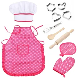 Kochspielset für Kinder, Koch-Outfit-Set mit Schürze, Kochmütze und Backzubehör, Rollenspiel-Kochspielzeug für Kinder im Alter von 3–6 Jahren