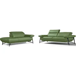Polstergarnitur EGOITALIANO "Anais, Design mit hohem Sitzkomfort für mehr Bequemlichkeit", grün, Leder CAREZZA, Ottomane Armlehne rechts, Sitzmöbel-Sets, Set: bestehend aus Sofa und Ottomane, inkl. Kopfteilverstellung