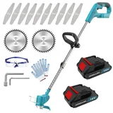 Akku Rasentrimmer, Akku Rasentrimmer mit Akku, Elektrischer Rasentrimmer, Rasenkantenschneider Mit 2X 3.0AH Akkus und 10x Messer,Mit Teleskopgriff und Winkelverstellung,Für Garten, Rasen