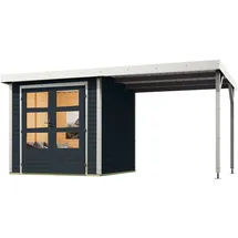 Karibu Gartenhaus Jupiter C inkl. Anbaudach - 19 mm-213 x 217 cm- Holz-Ausführung: anthrazit - Blech-Ausführung: weiß