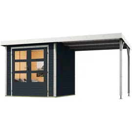 Karibu Gartenhaus Jupiter C inkl. Anbaudach - 19 mm-213 x 217 cm- Holz-Ausführung: anthrazit - Blech-Ausführung: weiß