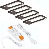 SOTECH 4er Set LED Möbelleuchte GIULIA III inkl. Trafo & Verteiler schwarz, 3900K neutralweiß, 12V, 5W Unterbauleuchte Schrankleuchte Vitrinenbeleuchtung