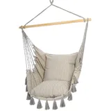 HOBEA-Germany Hängesessel, Vintage Hängestuhl Boho-Look, Hängeschaukel Fransen Uni Deluxe (Kreta mit Quasten)