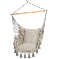 HOBEA-Germany Hängesessel, Vintage Hängestuhl Boho-Look, Hängeschaukel Fransen Uni Deluxe (Kreta mit Quasten)