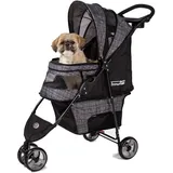 Innopet Hundebuggy Avenue Meliertes Grau leichter Katzenbuggy - Regenschutz inklusive - Hundewagen für die Stadt - faltbarer,wendig, kompakt - mit Sicherheitsleinen & Aufbewahrungskorb