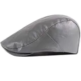 RUICHENG Leder Cap Barett PU Schiebermütze Herren Schirmmütze Gatsby Ivy Flat Cap (Grau) - 55-59