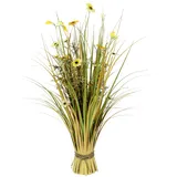 I.GE.A. Künstliches Gras mit Blüten Grasbündel Grasbund Blütengrasbund Deko Bund stehend Stehgras Dekogras Kunstgras Pflanzen Ziergras Grasbusch Grasarrangement Gräser Schilf Kunstpflanzen Blumen