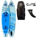 Runga-Boards Inflatable SUP-Board Runga Puaawai AIR 10.6 BLUE Stand Up Paddling SUP iSUP, (Set 1, mit gepolsterten Trolley-Rucksack, Center-Finne und Coiled-Leash) Set 1