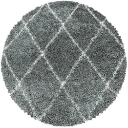 Teppich Hochflor Shaggy Geometrisch Polypropylen Wohnzimmer Grau Rund 160x160 | Kadima Design