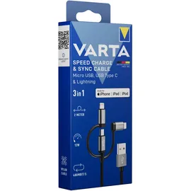 Varta USB-Kabel USB-A Stecker, USB-Micro-B Stecker, USB-C® Stecker, Apple Lightning Stecker 2.00 m 57937101111