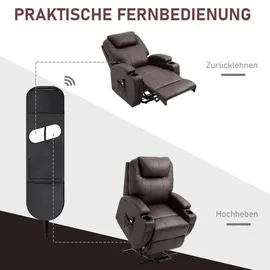 Homcom Sessel mit Aufstehhilfe Relaxsessel mit Becherhalter, Seitentasche und Seitentaschen braun