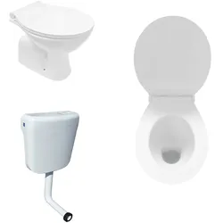 Komplettset Stand WC Abgang Boden Senkrecht Tiefspüler + Deckel + Spülkasten