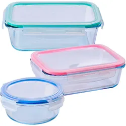 Benetton - Set mit 3 hermetischen runden 620 ml + rechteckigen 1 l + rechteckigen 1,5 l aus Borosilikat