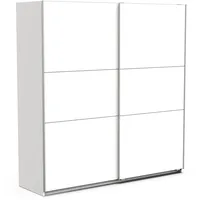 Demeyere Schiebetürschrank mit modernem Kleiderschrank – Farbe Weiß matt und Metall-Finish – 194,5 x 59,9 x 203 cm, Holzwerkstoff, grau