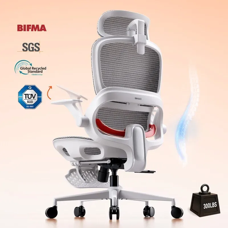 SIHOO B100JT Bürostuhl mit Fußstütze, Komfortabler ergonomischer Bürostuhl, Hoher Computerstuhl mit adaptiver Lendenwirbelstütze und breiter Kopfstütze, Klappbaren Armlehnen, Drehbarer Schreibtischstuhl für langes Sitzen, Grau