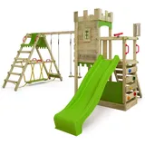 FATMOOSE Spielturm BoldBaron mit Doppelschaukel, Wackelbrücke und Rutsche grün (804189)
