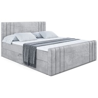 ALTDECOR Boxspringbett IDRIKO-Z, Polsterbett mit Kopfteil, Bettkasten, Fußteil - Hart (H4) Matratze - 180x200 - Hellgrau Samt