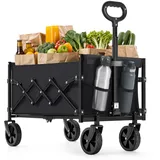 SONGMICS Kleiner Handwagen faltbar, Gartenwagen, kompakt, mit Griff, mit 4 verstärkten Rollen, Davon 2 Universalräder, bis 180 kg belastbar, Outdoor, Garten, 90 L, tintenschwarz GFW909B01