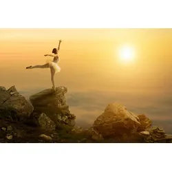 Fototapete PAPERMOON "Ballett Tänzerin auf Berg", bunt, B:2,50m L:1,86m, Vlies, Tapeten