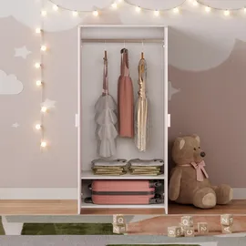 [en.casa] Kinderkleiderschrank Sandnes 123 x 60 x 40 cm Holznachbildung weiß rosa