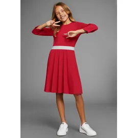 Kidsworld Skaterkleid "mit Glitzerband", Mädchen, Gr. 140/146, N-Gr, rot, Jersey, Obermaterial: 95% Baumwolle, 5% Elasthan, unifarben mit Farbeinsatz, ausgestellt kniefrei, Rundhals, abgesteppte Kante, Kleider, festlich, kniefrei, 3/4-Ärmel, aus Baumwollmischung