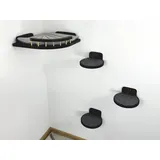 RshPets® Wandmontiertes Katzenmöbel Set: Eckbett und 3 Stufen - Kletterwand Katzen - Hängematte für Katzen - Katzen Wandelemente - Katzen Kletterwand Set - Katzentreppe Wand (Dunkle Farbe)