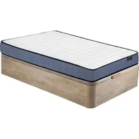 Set 90 x 190 cm: Rahmen mit Box in heller Naturfarbe + Matratze mit Taschenfedern, 19 cm dick - DAYNI von YSMÉE