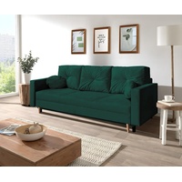 Beautysofa 3-Sitzer MILAN, skandinavisches Design, 3-Sitzer Sofa mit Relaxfunktion, Wellenunterfederung, Bettkasten, Holzbeine grün